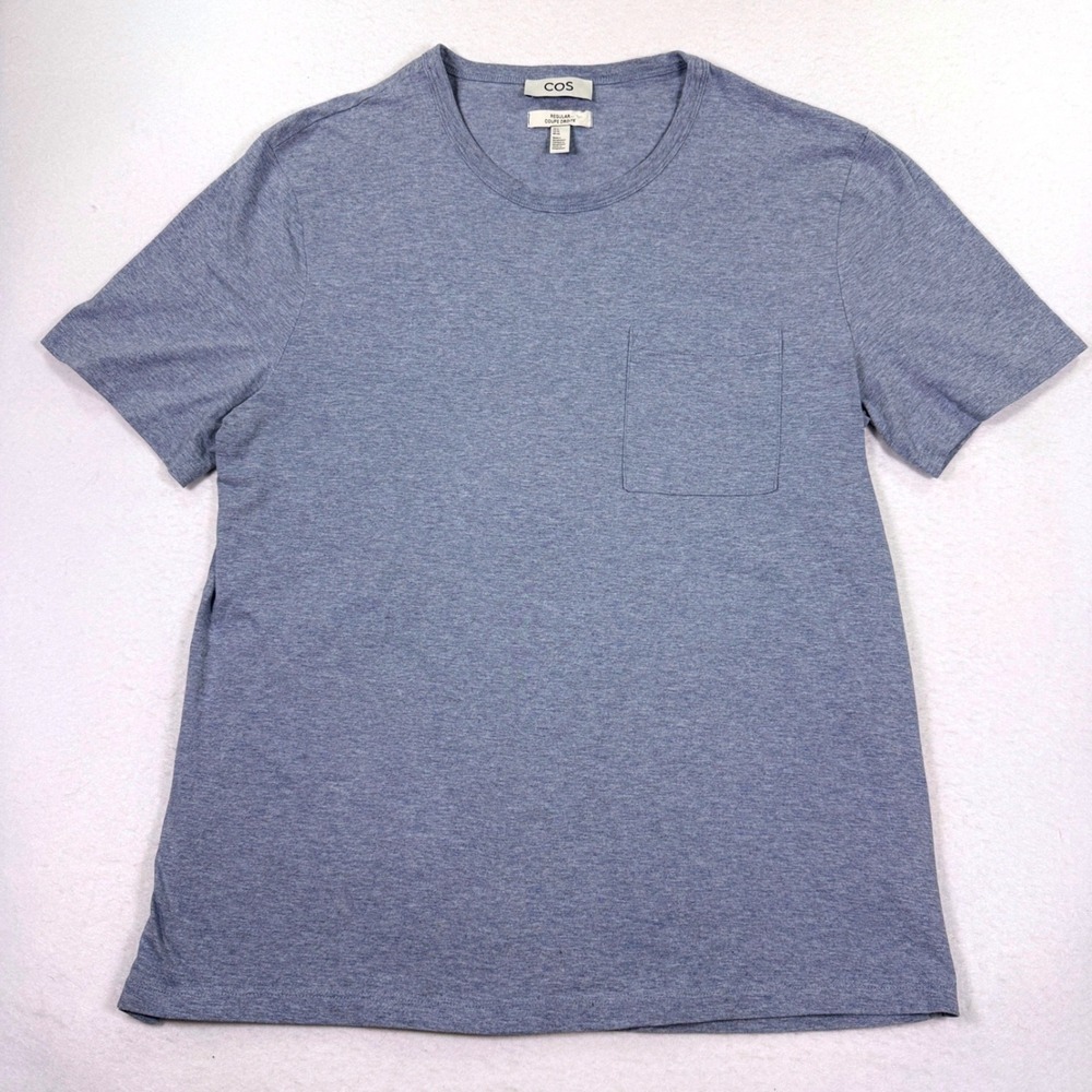 COS Coupe Droite Regular Fit Pocket T-Shirt XL Blue Heathered Cotton Crew Tee